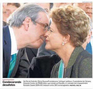 La presidenta Dilma Rousseff saluda a Eduardo Cunha, presidenta de la Cámara de Diputados de Brasil.